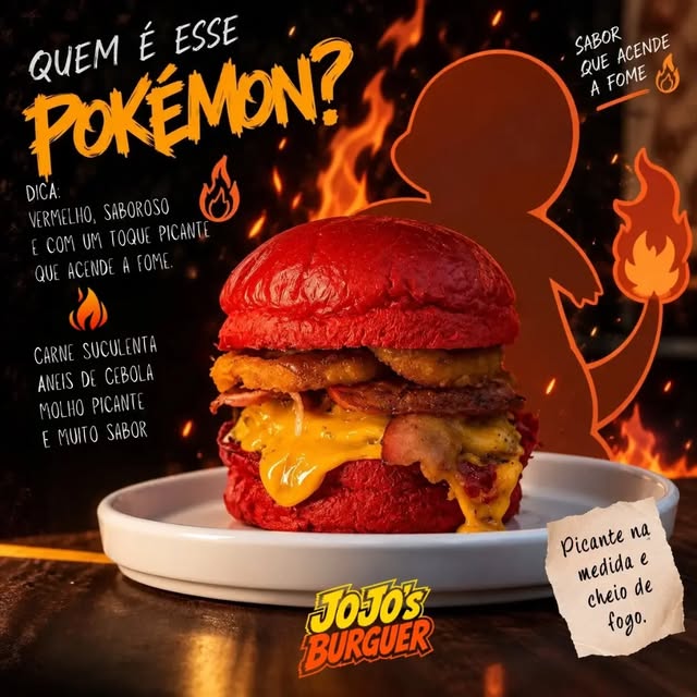 Hambúrguer gourmet vermelho da JoJo’s Burguer, inspirado no tema anime